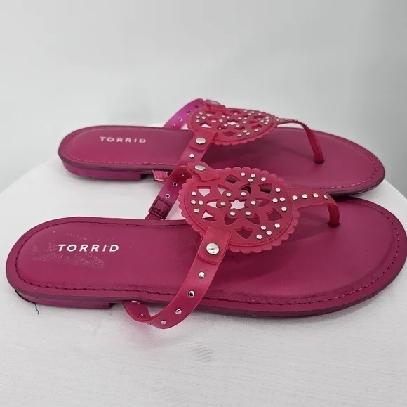 Torrid Hot Pink Cutout Sandals Women’s Size 7WW Extra Wide – Summer Beach Flat - Picture 2 of 5